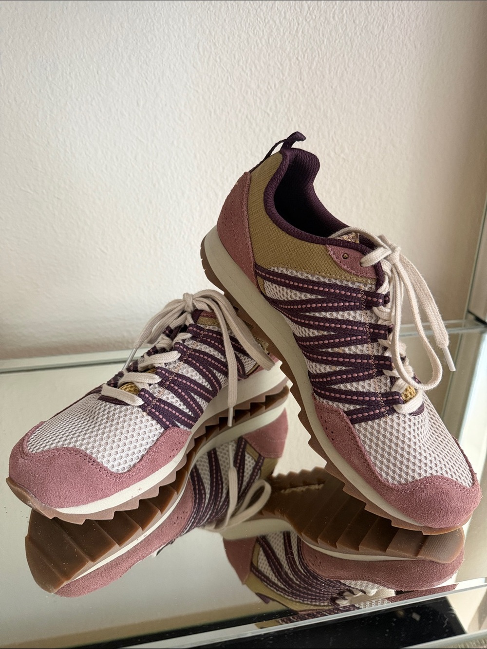 Merrell Women's Casual suede Lace-Up Sneakers in Dusty Pink and Plum